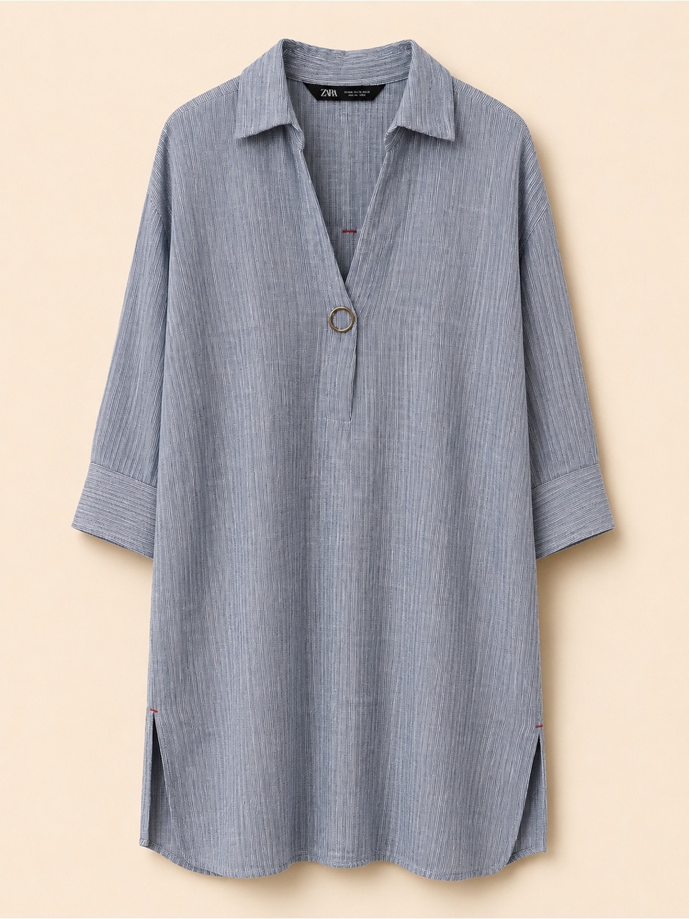 New - Zara Textured Stripe Tunic Shirt Dress – Blue & White – XS